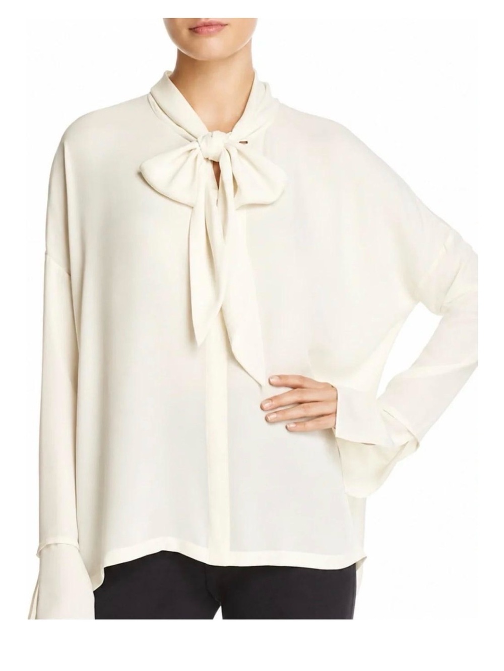 Theory Silk Scarf Blouse, Ivory Cream, Size M